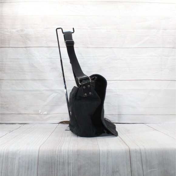 LL Bean Black Canvas Flannel Lined College Office Crossbody Messenger Bag - Picture 3 of 10